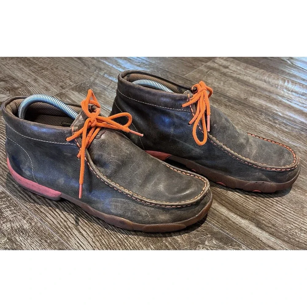 Twisted X Chukka Shoes Men's Size 9M Brown With Neon Orange MDM0019 Western Work